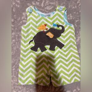 Mud Pie Green Chevron Romper with Elephant Appliqué